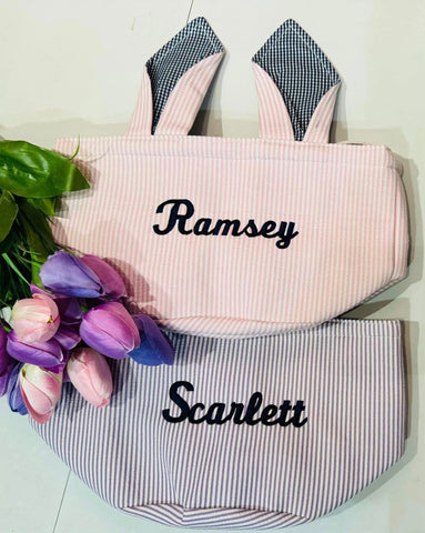 RTS Custom Name Embroidered Seersucker Easter Basket