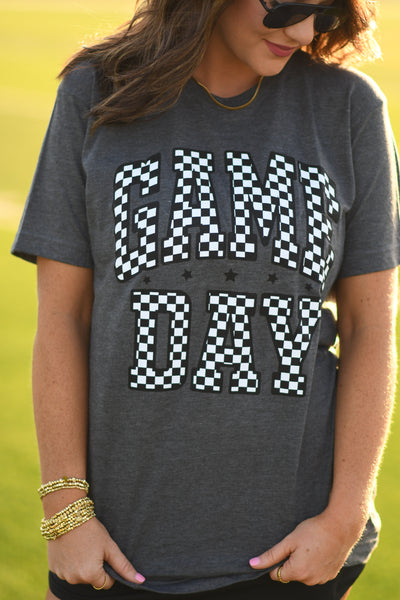 ** SALE** RTS Charcoal Checkered Game Day Tee