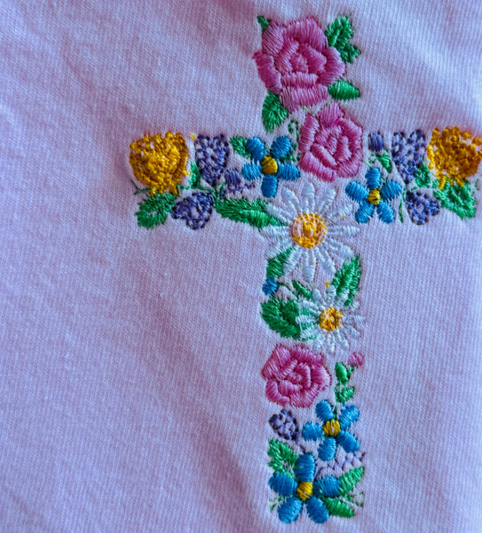 Embroidered Floral Cross Tee