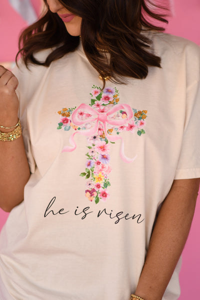 He Is Risen Floral Cross Tee