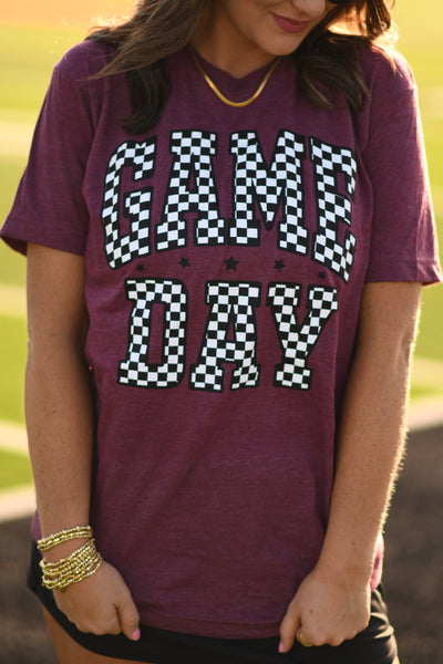 **SALE** RTS Maroon Checkered Game Day Tee