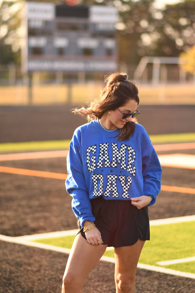 **SALE** RTS Royal Blue Checkered Game Day Sweatshirt