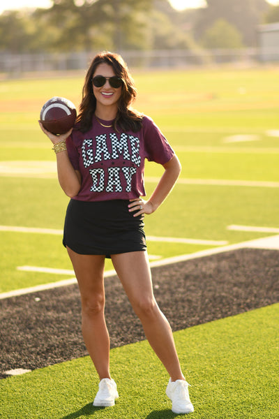 **SALE** RTS Maroon Checkered Game Day Tee