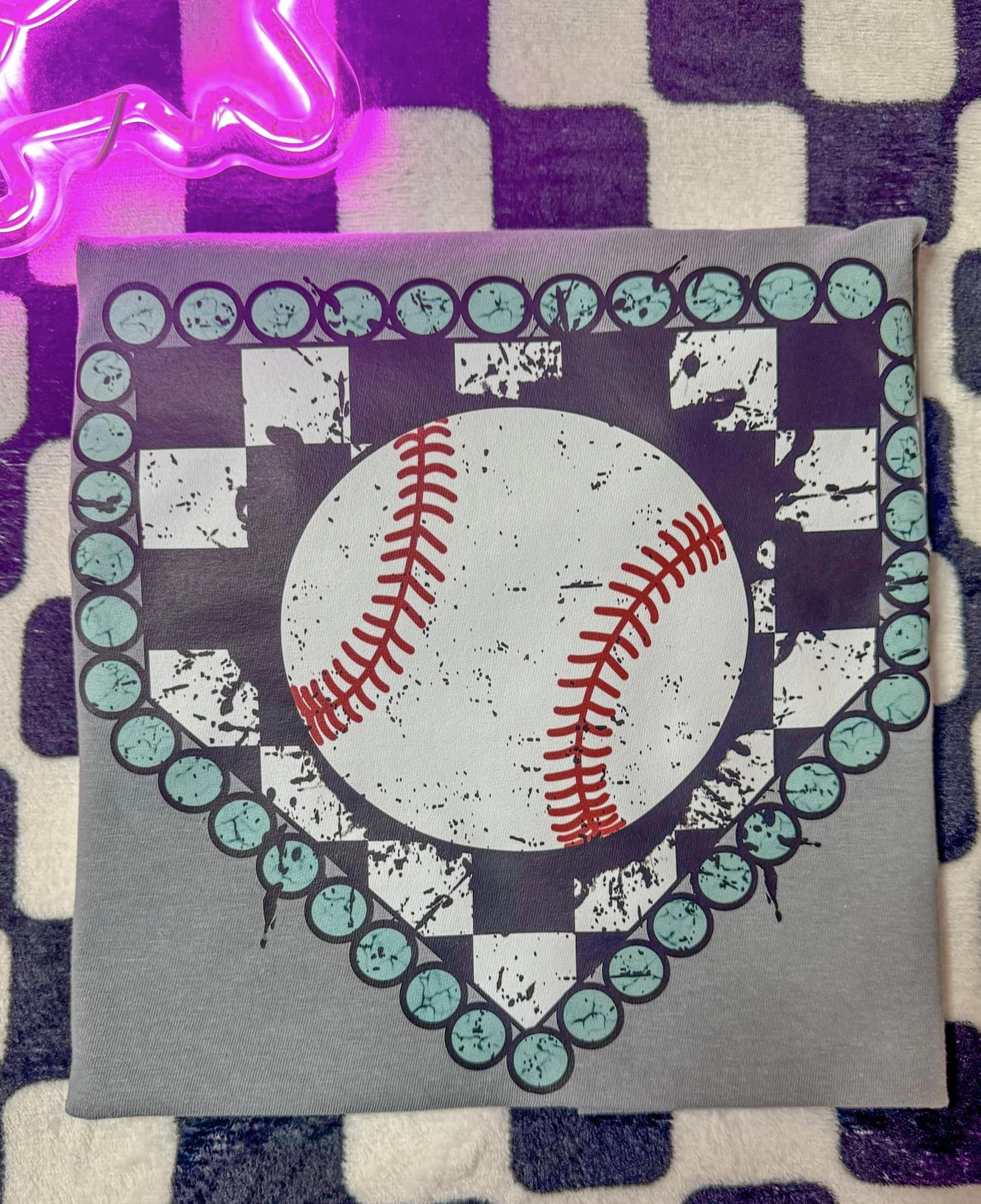 Turquoise Checkered Baseball