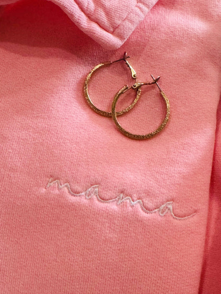 Neon Pink Dainty Mama Embroidered Split Neck Sweatshirt