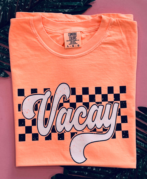 Neon Checkered Vacay Pick Your Color Tee