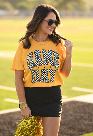 **SALE** RTS Gold Checkered Game Day Tee