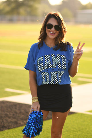 **SALE** RTS Royal Blue Checkered Game Day Tee