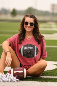 Crimson Faux Glitter Football Tee