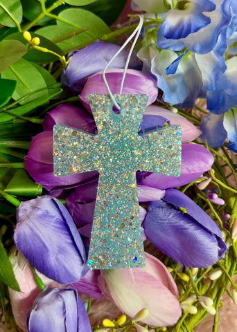 Blue Glitter Cross Car Freshie