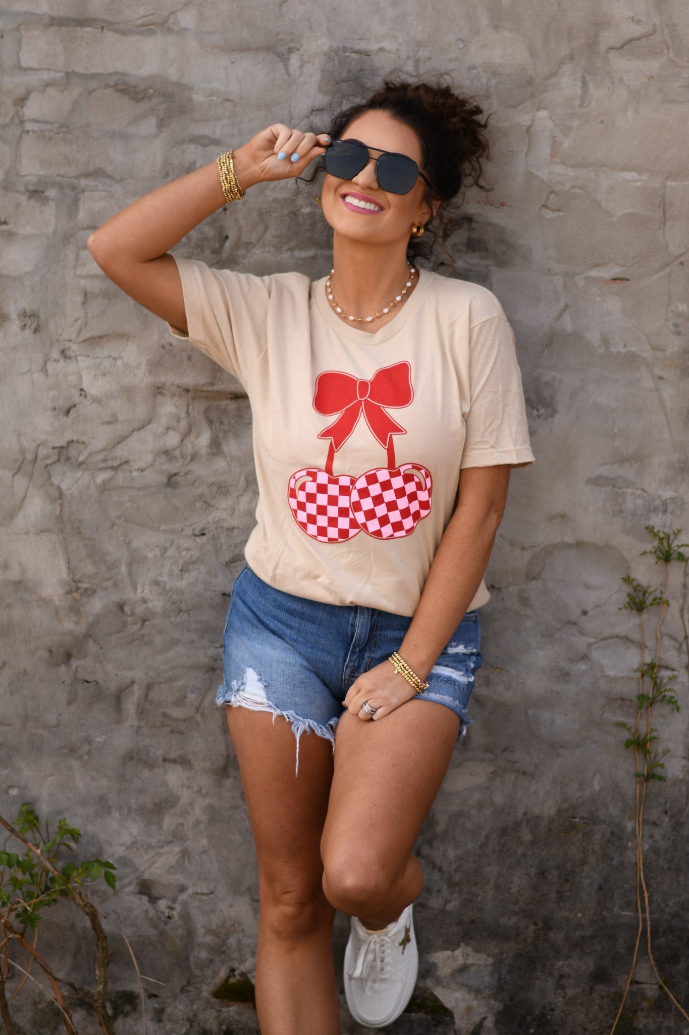 **SALE** Love Me Checkered Cherry Tee