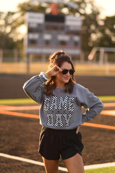 **SALE** RTS Gray Checkered Game Day Sweatshirt