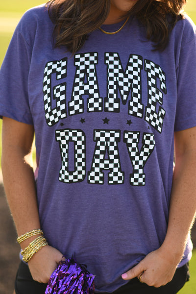 **SALE** RTS Purple Checkered Game Day Tee