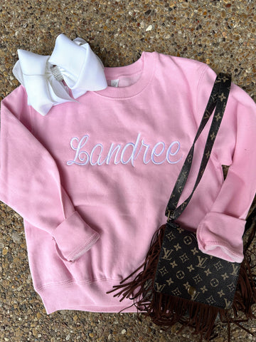 Pink Custom Embroidered Name Youth Sweatshirt