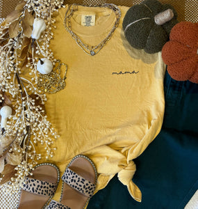 Mustard Dainty Mama Embroidered Tee