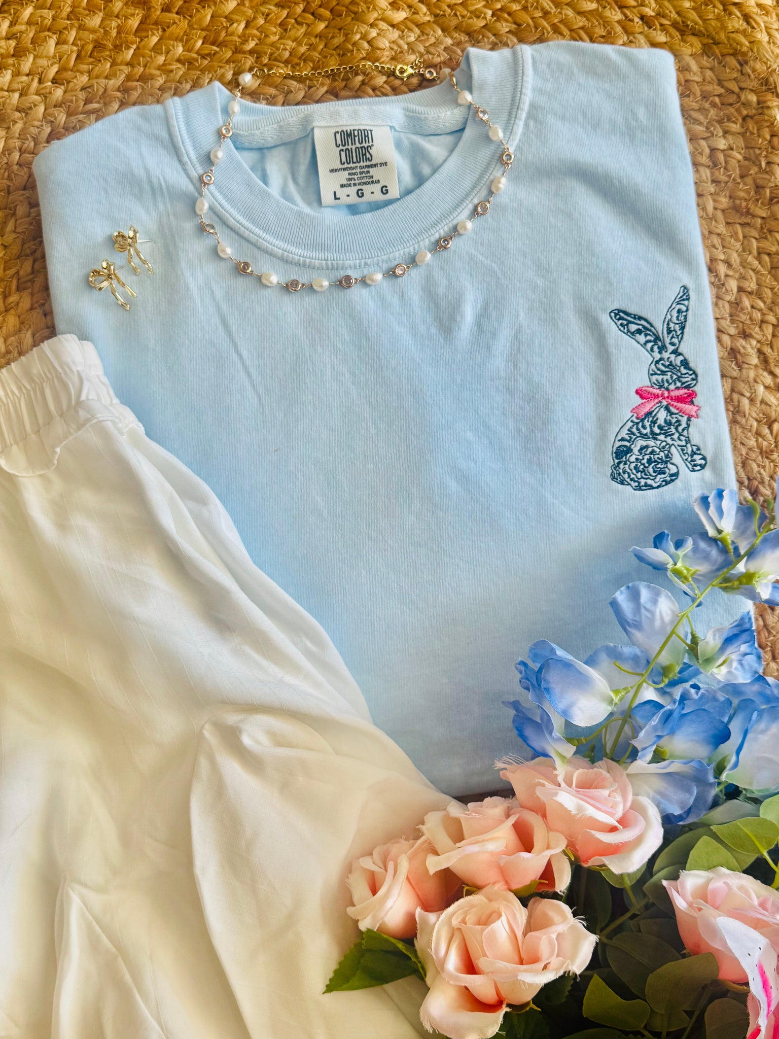 Embroidered Dainty Floral Bunny Tee