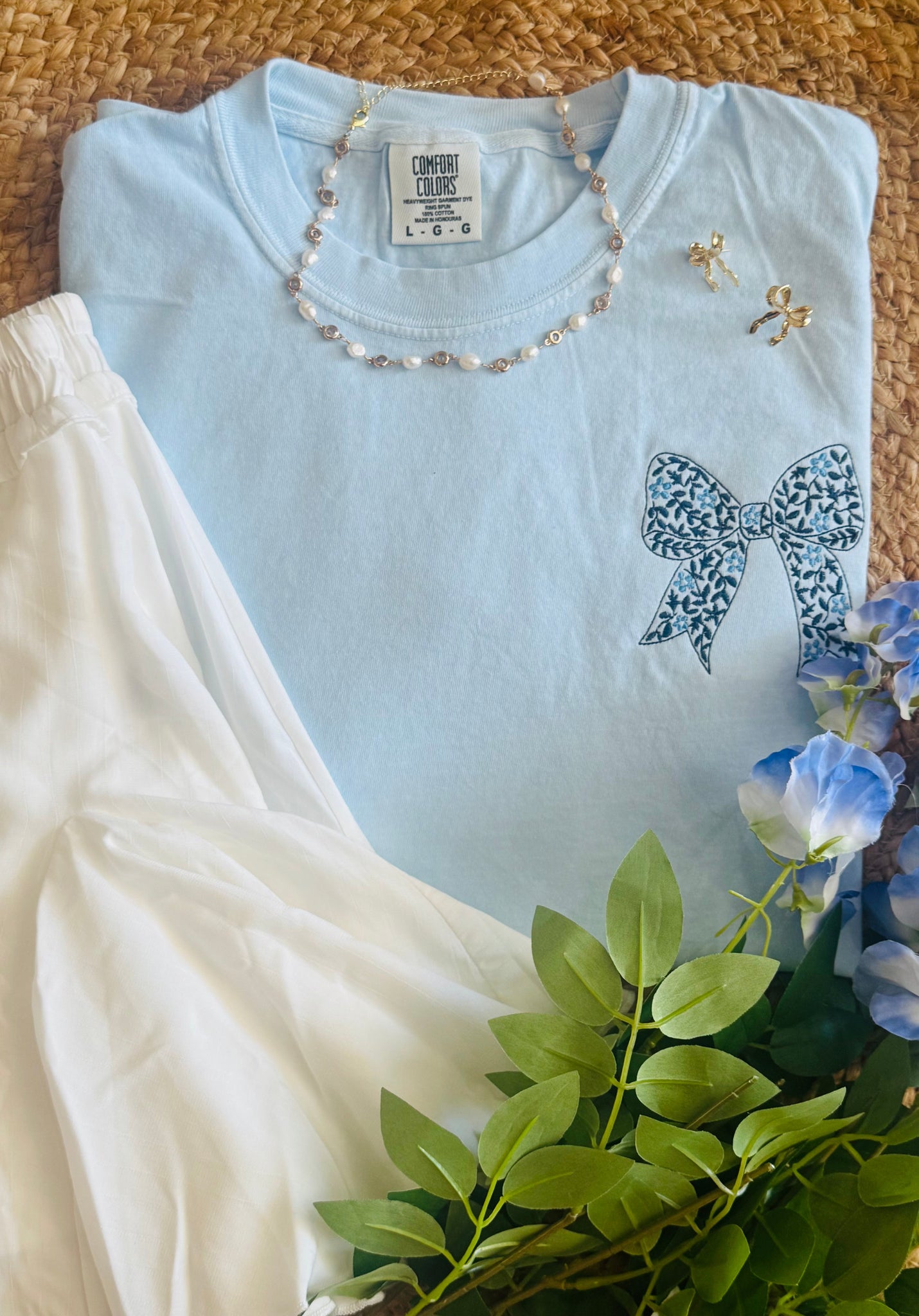 Embroidered Dainty Floral Bow Tee