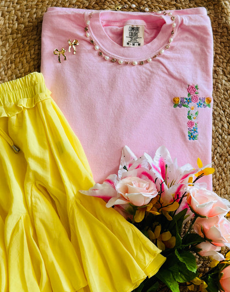 Embroidered Floral Cross Tee