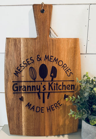 Custom Messes & Memories Made Here Cutting Board