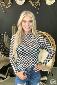 Checkered Mesh Long Sleeve