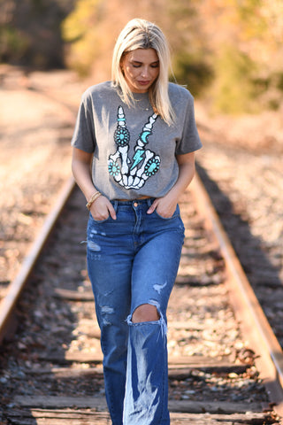 Western Skelly Peace Hand Tee