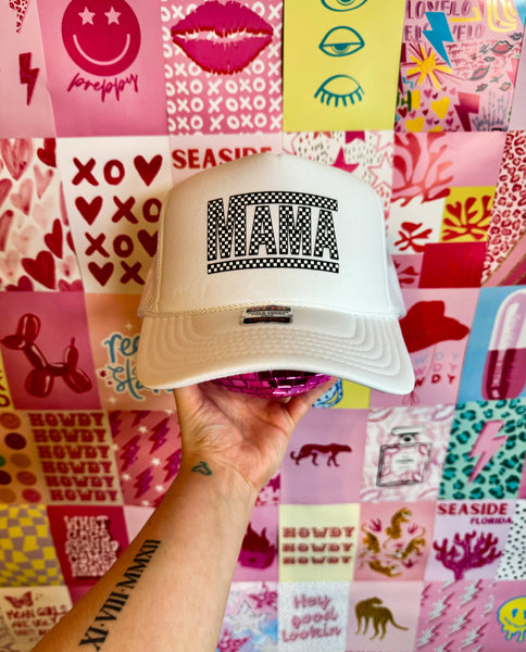 Checkered Mama Trucker Hat - Multiple Colors