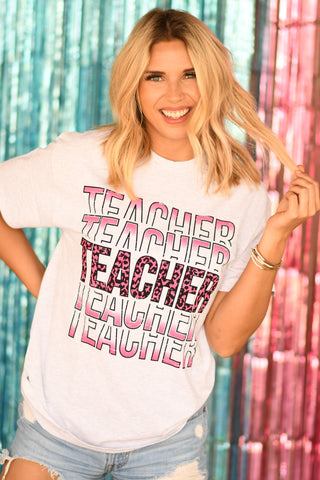 Teacher Pink Leopard Tee