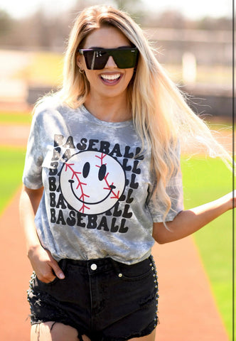 Baseball Smiley Tie Dye Tee