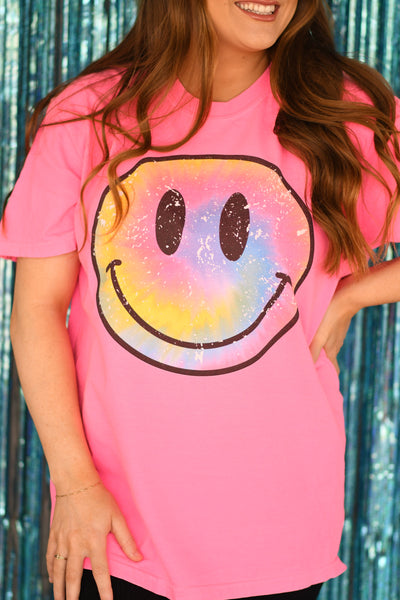 Neon Tie Dye Smiley Tee