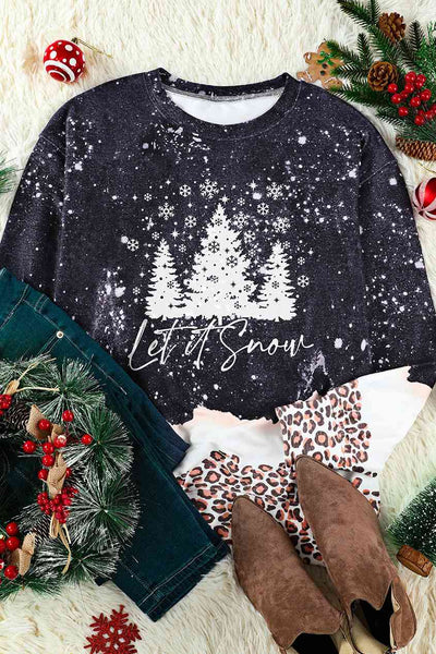 LET IT SNOW Graphic Leopard Sweatshirt