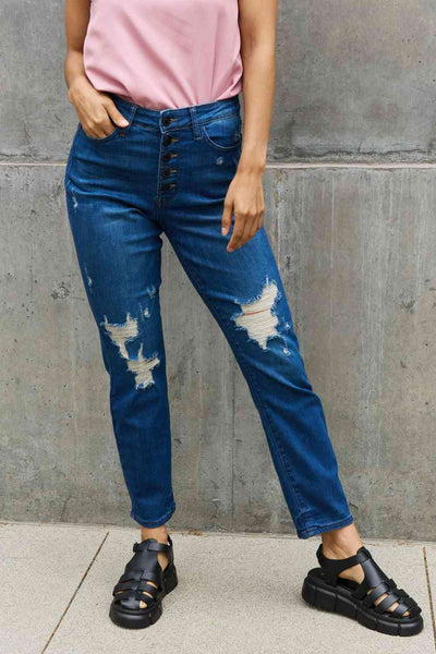 Judy Blue Melanie Full Size High Waisted Distressed Boyfriend Jeans