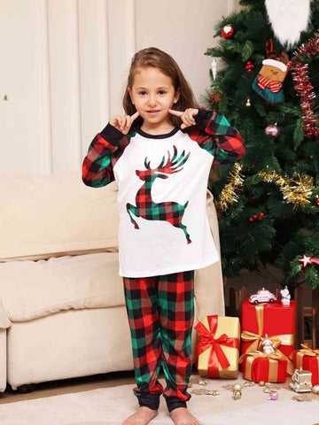 Reindeer Graphic Top and Plaid Pants Set