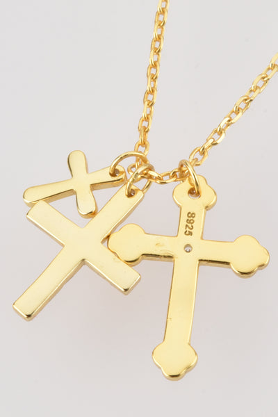 Inlaid Zircon Cross Pendant 925 Sterling Silver Necklace